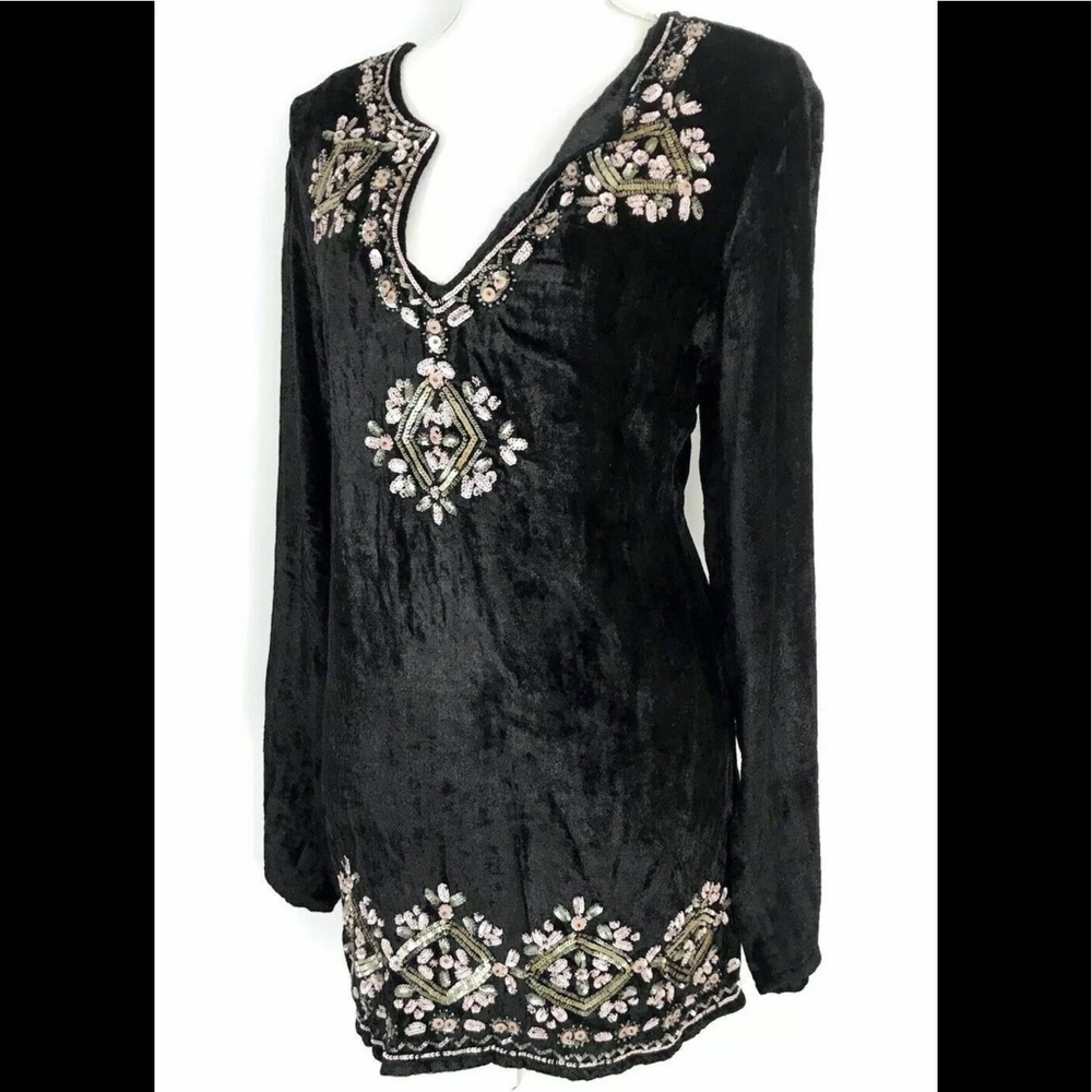 BOSTON PROPER Crushed Velvet Tunic Sequin Beaded L